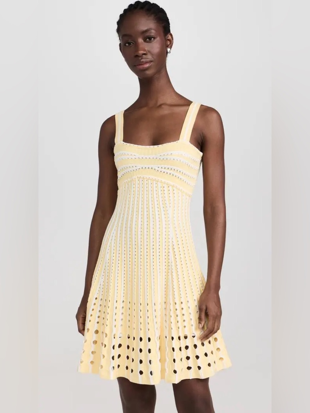 Simkhai Yellow Knit Eyelet Mini Dress with Strappy Shoulders